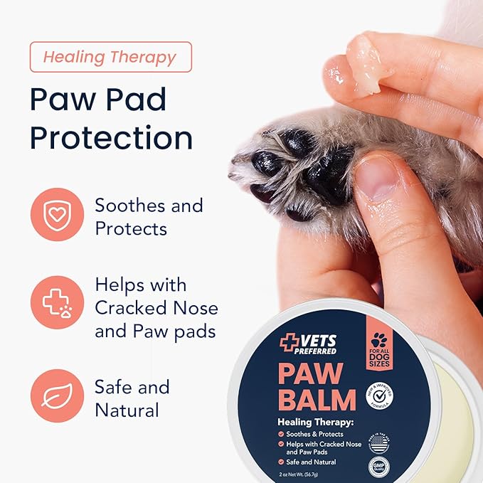 Vets Preferred Paw Balm Pad Protector for Dogs – Dog Paw Balm Soother – Heals, Repairs and Moisturizes Dry Noses and Paws – Ideal for Extreme Weather Season Conditions - 2 Oz - 2 Pack