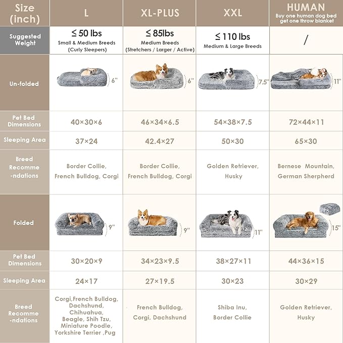EHEYCIGA Foldable Human Dog Bed, 72"x44"x11" Orthopedic Memory Foam Human Sized Dog Bed, Waterproof Pet Bed for People, Faux Fur Pet Couch for Adult with Non-Slip Bottom, Grey