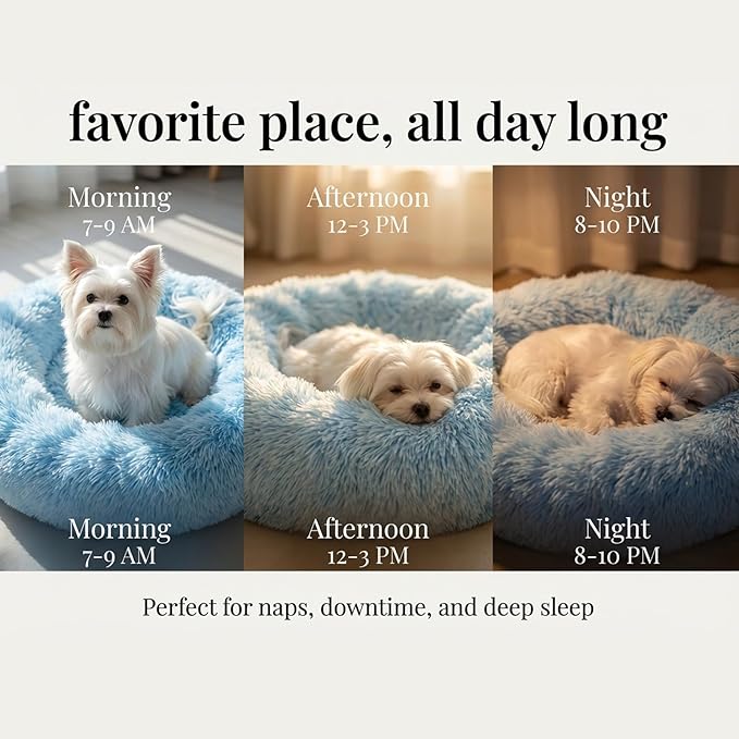 Calming Donut Dogs Beds for Small Dogs Washable,23inch Plush Round Pet Bed for Cozy Sleep,Fluffy Faux Fur Large Cat Bed,Fits up to 25 lbs Pets,Gradient Blue