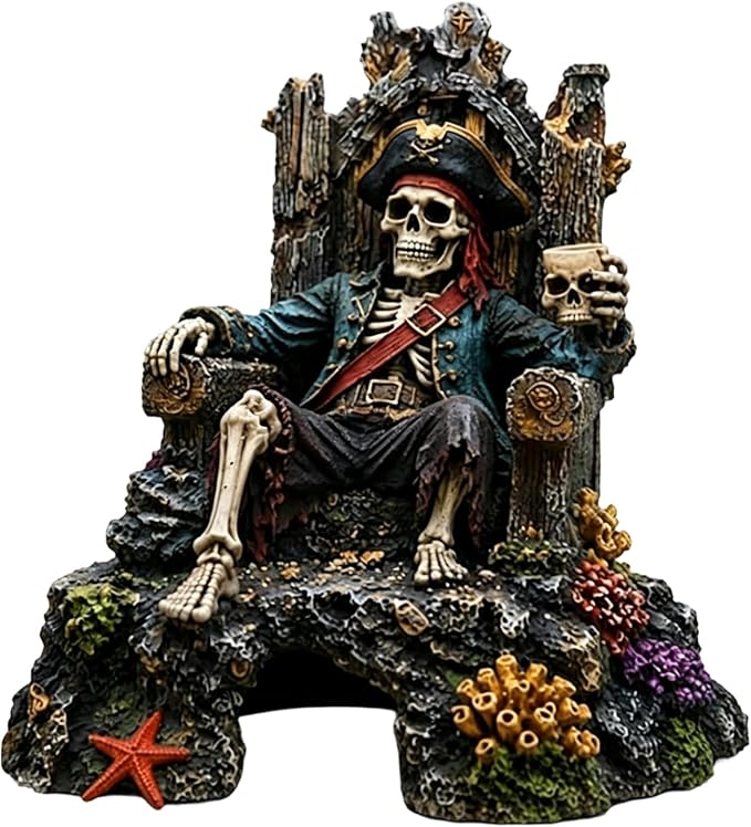 Pirate Skeleton Throne Aquarium Ornament Resin Fish Tank Hideout Cave for Small Fish Realistic Skull King Castle Decor 15cm Gothic Gothic Statues Freshwater Saltwater C