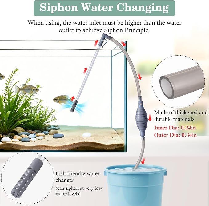 AOZU 3-in-1 Aquarium Vacuum Gravel Cleaner, Adjustable Fish Tank Siphon Cleaner, Aquarium Water Changer and Sand Washer Kit with Hand Siphon Hose & Extension Tube