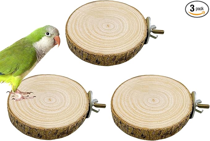 Hamiledyi 3PCS Perch Platform for Bird Cage Natural Round Wooden Stand Platform Bird Toy for Parakeet Cockatiel Parrot Budgie Sparrow Hamster Canary Bears