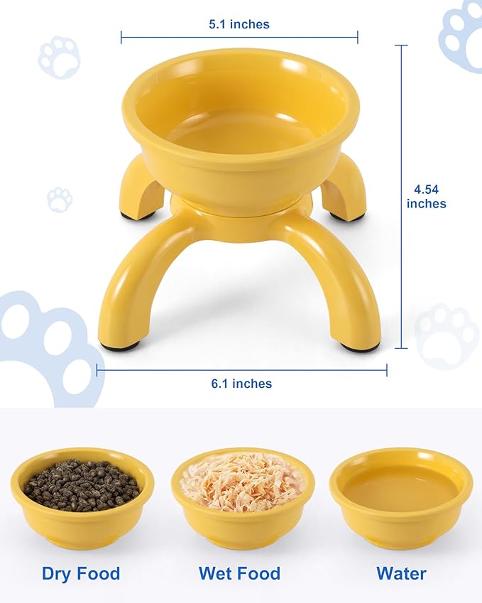 Raised Cat Bowls for Indoor Cats - Whisker Friendly Cat Food Bowl, 5.1" Wide Melamine Stand Elevated Cats Feeding Bowl, Detachable Raise Kittens Bowls, Non-Toxic, Dishwasher Safe