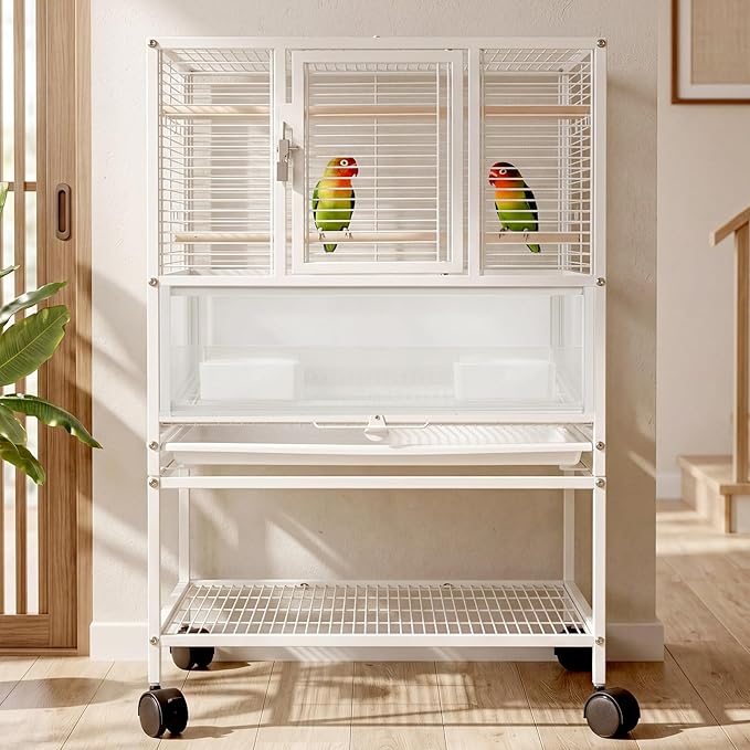 GarveeHome Small Bird Cage with Wheels, 40 Inch Parakeet Cage with Top Stand, 3 in 1 Bird Carrier for Parakeets, Canaries, Lovebirds, Small Quaker, Cockatiels, Budgie, Green Cheek,Conure