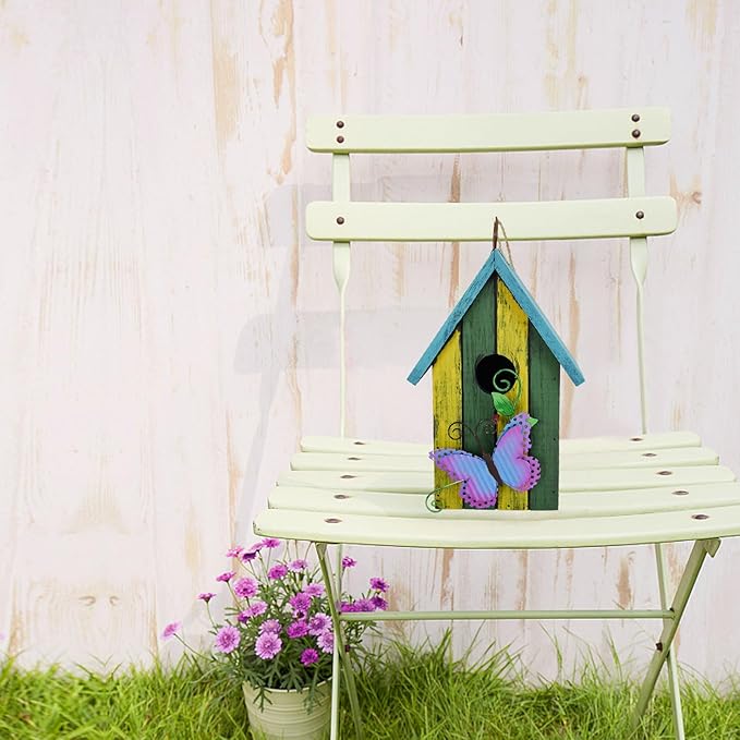 Morning View Bird Houses for Outside Decorative Nest Box Wooden Birdhouse Hanging Spring for Yard Garden Patio Outdoor Small Birds Bluebird Finch Cardinals Wren 9.35 Inch Tall (Green)