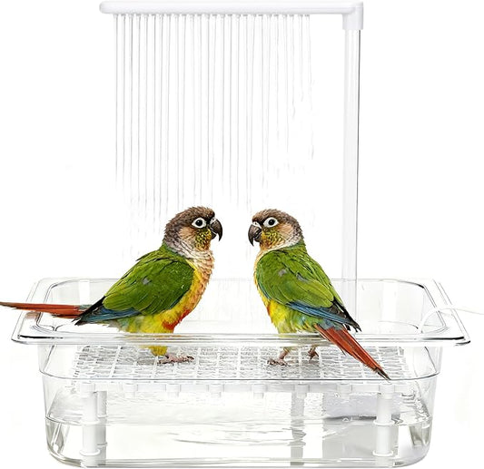 Bird Bath Tub with USB Pump, Automatic Bird Shower with Transparent Acrylic Basin, Transparent Acrylic Basin & Mesh Perch for Parakeets, Cockatiels, Conures, Budgies