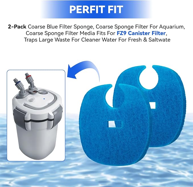 2 Pcs Coarse Sponge Filter Media Fits for Forza FZ9 Canister Filter | Replacement for AquaTop Coarse Blue Filter Sponge Pad, Traps Large Waste For Cleaner Water, For Fresh & Saltwater Fish Tank