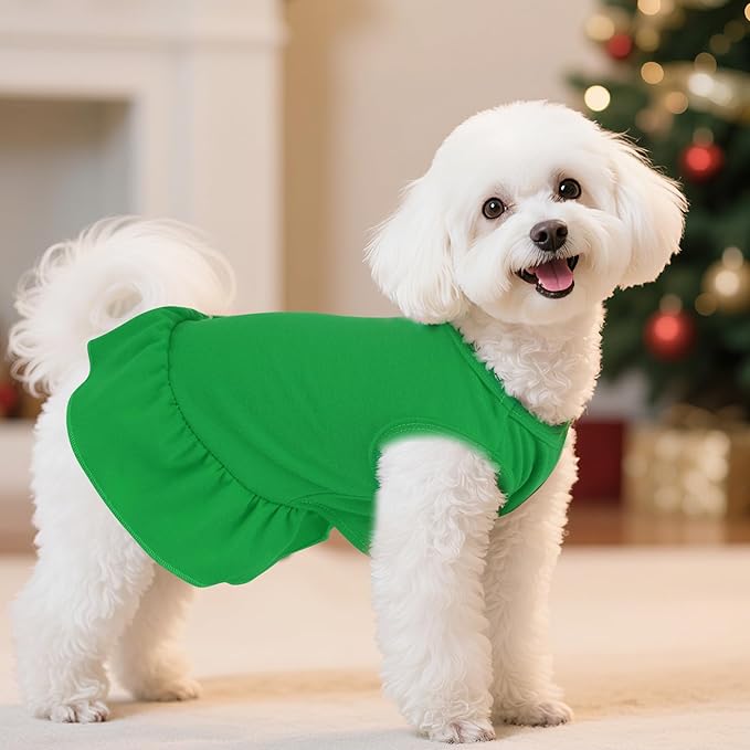 2 Pcs Dog Dresses Cat Skirt Solid Color Dog Clothes Summer Sleeveless Puppy Girl Clothes for Small Pet Dogs Cats (Red,Dark Green, X-Small)