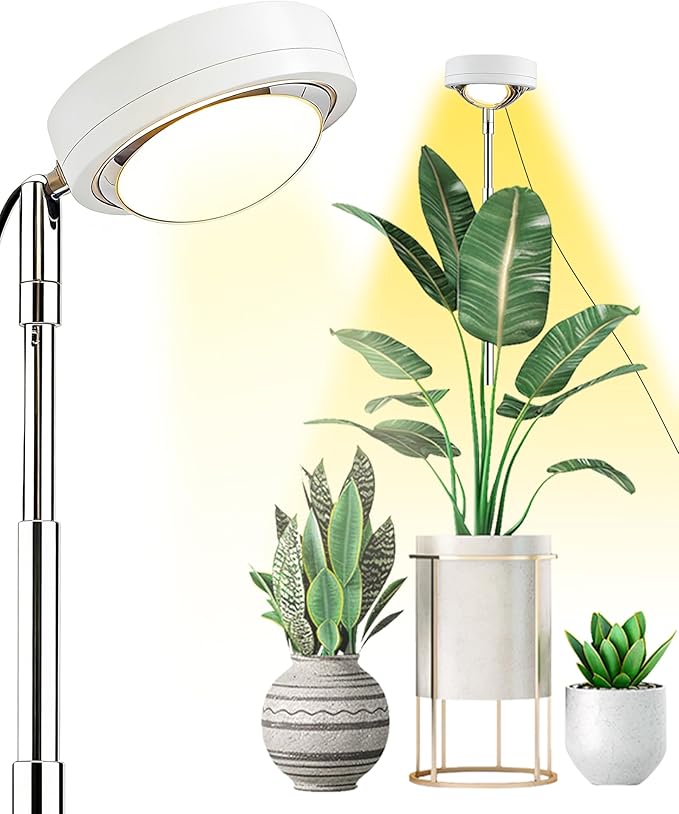 Plant Grow Light, LED Growing Light Full Spectrum for Indoor Plants,White Magnifying Glass Plant Lights,Height Adjustable, Automatic Timer, 5V Low Safe Voltage,Idea for Large