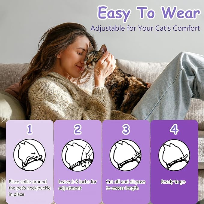 Calming Collar for Cats 4-Pack Cat Calming Collar Adjustable Soother Anxiety Relief Waterproof cat Calming Products 30-Day Stress Relief (Purple)