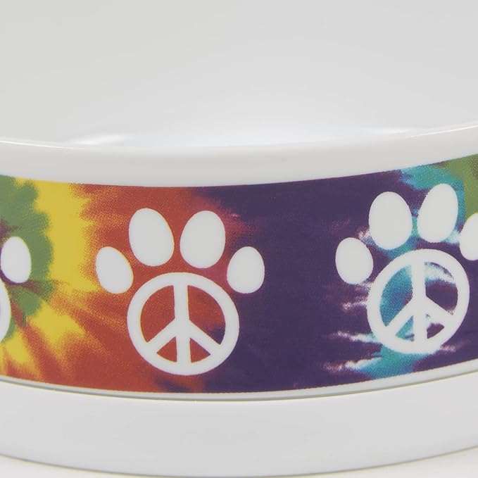 Bone Dry Ceramic Food Bowls, Non-Slip & Dishwasher Safe, Large Set, 7.5x2.4, Peace Paw, 2 Count
