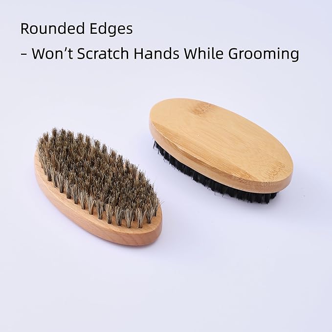Goat Brushes for Grooming 2 Pack, Wooden Livestock Brush Set for Goats, Sheep, Calves, Horses, Dogs and Pigs, Soft Boar Bristle and Firm Nylon Body Brushes for Shedding, Face and Leg Care