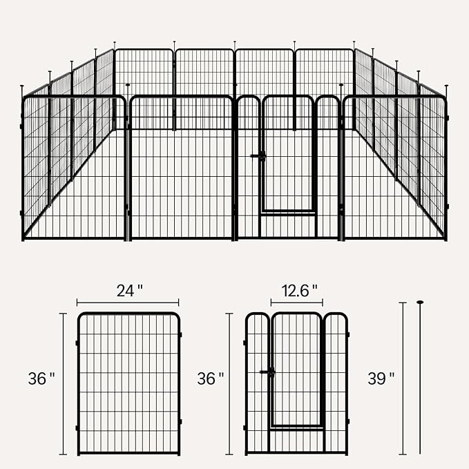 Amazon Basics Dog Playpen, 16 Panels Metal Fence with Door, Foldable for Indoor and Outdoor Use, Suitable for Small to Medium Sized Dogs, 36 Inch Height, Black