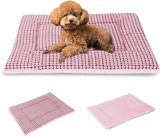 BVAGSS Reversible Dog Crate Pad, Memory Foam Pet Bed Mat, Soft Warm Machine Washable Sleeping Kennel Mattress for Small Medium Dogs XH079 (24''x18''x1.6'',Pink)