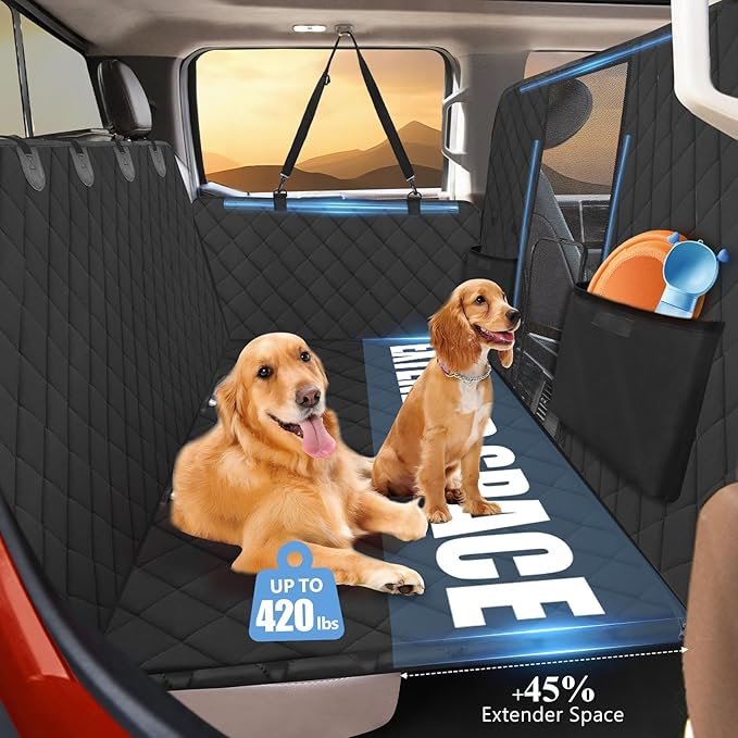 Back Seat Extender for Dogs Truck-Large Space, High Barrier Truck Dog Seat Cover Hold 420lb, Waterproof Pet Dog Hammock for Crew Cab Trucks F150, RAM1500, Sierra, Tundra, Silverado, Black