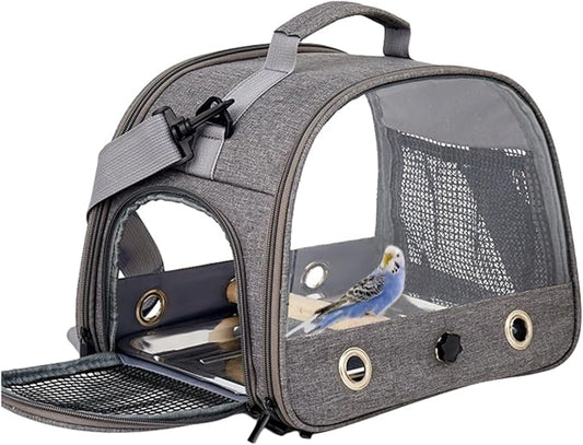 MANON ROSA Bird Carrier Backpack with Perch - Lightweight and Breathable Parrot Travel Cage with Stand Tray Shoulder Strap for Small Pets: Chinchillas, Hamsters, Squirrels, Bunnies, Kittens