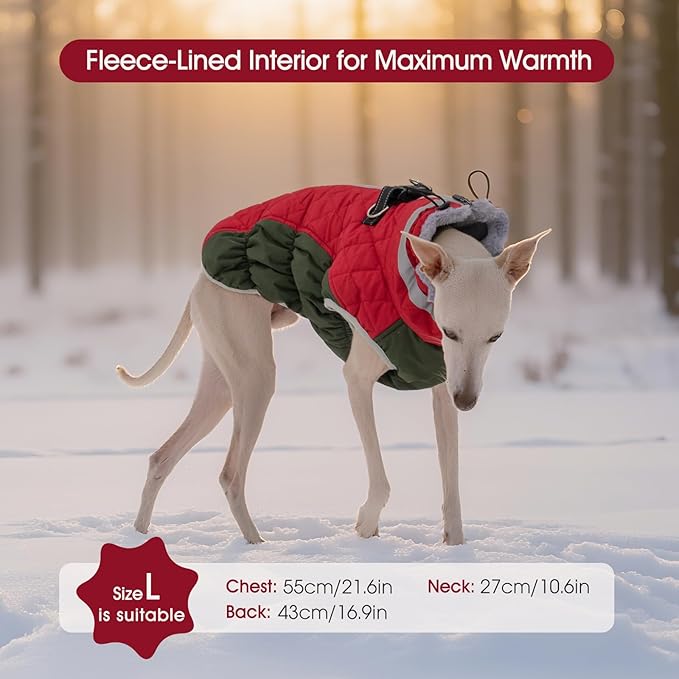 FUAMEY Dog Coat for Large Dogs,Waterproof Dog Winter Jacket with Harness Built in Puppy Cold Weather Coats Reflective Pet Vest with Zipper Warm Fleece Dogs Snowsuit Windproof XL