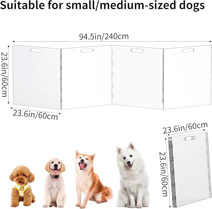 Acrylic Pet Playpen Gate for The House Doorways, Acrylic Pet Gate for Dogs, Freestanding, Clear (4 Panel)