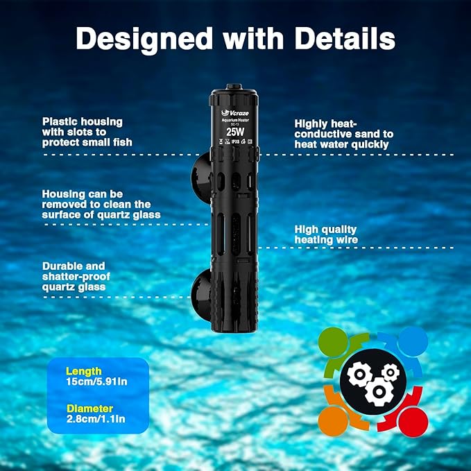 Aquarium Heater 25W, Submersible Fish Tank Heater with LED Digital Display, Auto Power-Off When Leaving Water & High Temp Protection, for Fresh and Salt Water Tanks 3-5 Gal