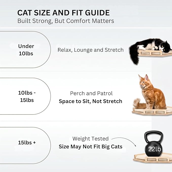 INICIO Cat Wall Shelves - Safe and Sturdy Cat Wall Furniture - Stylish Corner Shelf with 3 Steps for Cats up to 15lbs - Cushioned Perch and Stairs for Climbing and Playing - Natural Wood