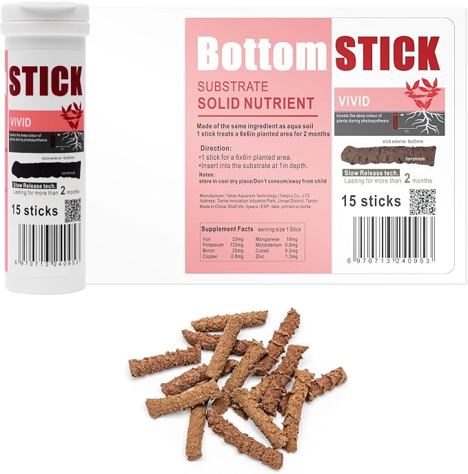 Dr. Tank Bottom Stick - Aquarium Plant Fertilizer Sticks for Aquatic Plants, Substrate Nutrients for Freshwater & Planted Tanks, Slow-Release Nutrients for Plant Growth, 15 Sticks - Vivid Stick