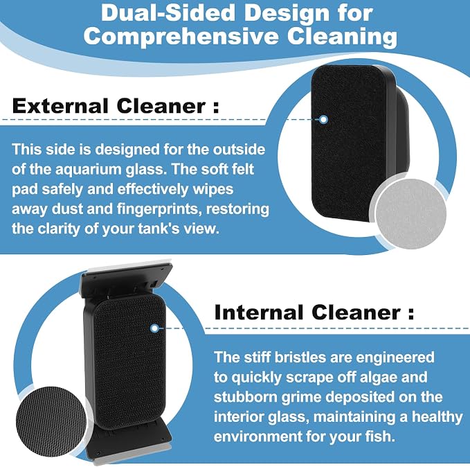 fishkeeper Dual-Blades Magnetic Aquarium Glass Cleaner with 4 Algae Scraper | 2-In-1 Floating Scrubber, Double Side Magnetic Fish Tank Cleaner for 0.4-0.6 Inch Thick Glass & Acrylic Aquarium Tanks (L)