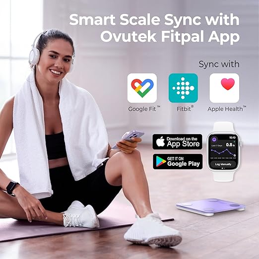 Ovutek Smart Scale for Body Weight, Digital Bathroom Scale BMI Weighing Body Fat Scale, Accurate Body Composition Scale Monitor for People's Health with Smartphone App, Compact Size, 400lb (Purple)