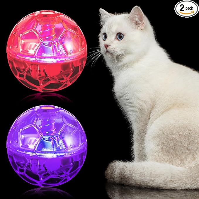 Sratte 2 Pcs Ghost Hunting Cat Ball Activated Cat Toy Motion LED Light Pet Balls Motion Dog Interactive Pet Toys Glowing Mini Running Exercise Supplies for Animals Activity (Pink,Purple)