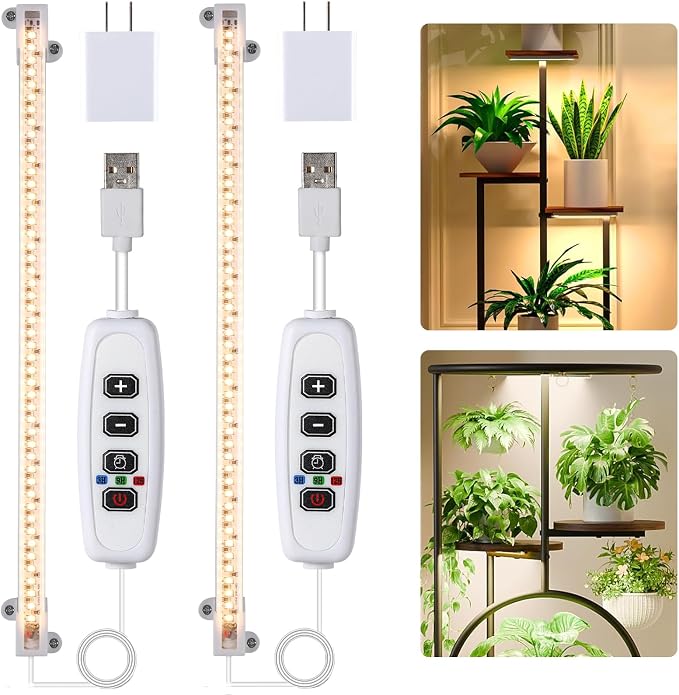 Hywyimlait LED Grow Light Strips for Indoor Plants Full Spectrum 3500K, 96 LEDs Plant Light Bar with 3/9/12H Timer, 10 Dimmable Levels for Seedling Succulent and Shelf, 13 Inches, 1 Head 2 Pack
