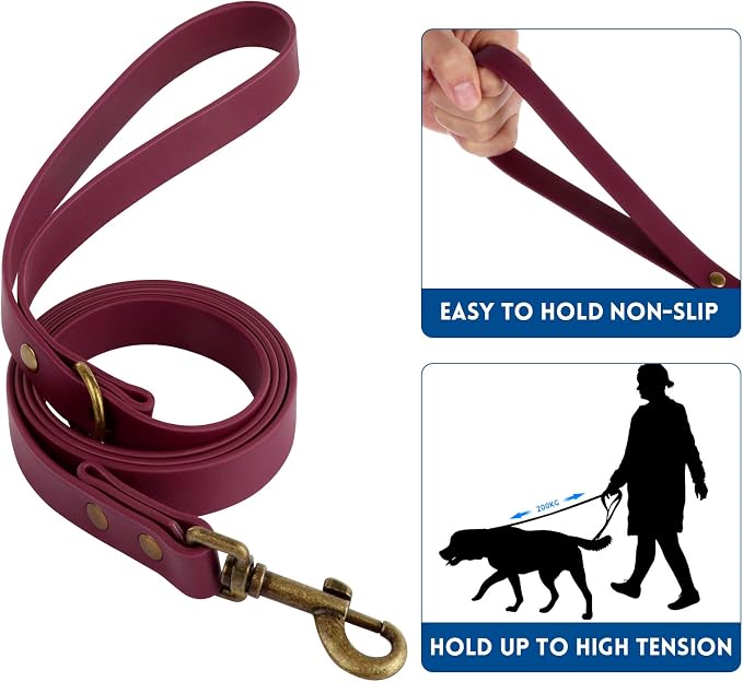 Wisedog Waterproof Dog Collar and Leash Set, XL, Burgundy | Adjustable Puppy Collar, Cute Tag, 6FT Dog Leash, Poop Bag Included, Small Medium Large Dogs