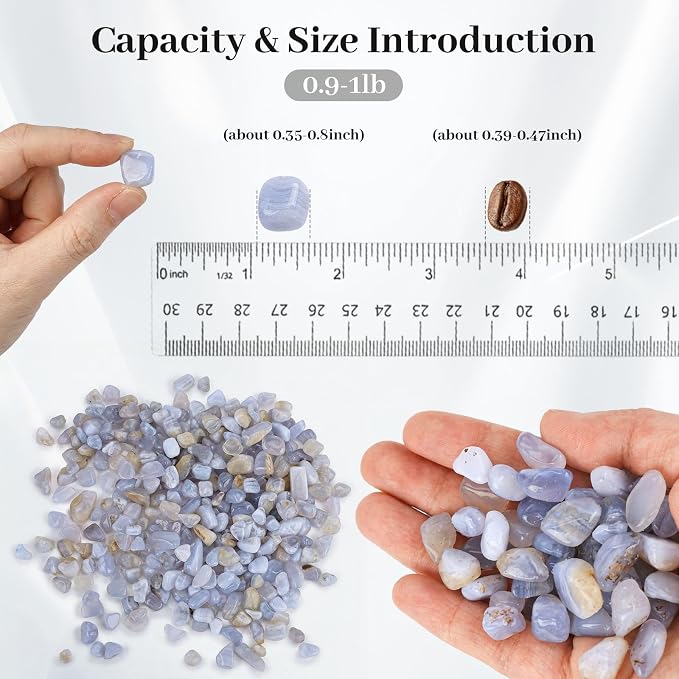 1 LB(0.35" - 0.8") Natural Quartz,Blue Pebbles for Vase Filler | Sea Glass for Crafts, Betta Fish Tank Aquarium Decor, Succulent Rocks for Plants Indoor
