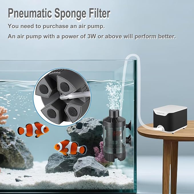 Carefree Fish Aquarium Small Sponge Bubble Filter with Fish Poops Collector Quiet for 3~8Gal Fish Tank for Saltwater and Freshwater(Not Include Air Pump)