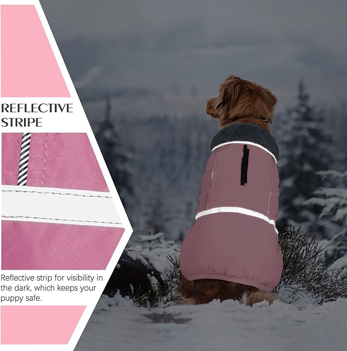 QBLEEV Warm Dog Coat Reflective Dog Jacket, Waterproof Dog Winter Coat Turtleneck Dog Clothes for Cold Weather, Thick Fleece Dog Snowsuit Christmas Dog Vest Pet Apparel for Small Medium Large Dogs S