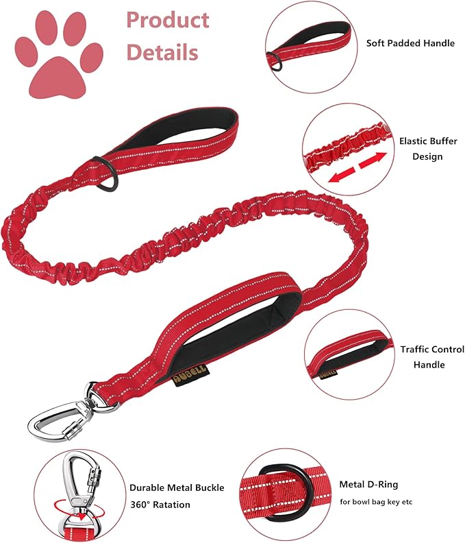 AUBELL Tactical Dog Collar and Leash Set, Reflective Adjustable Heavy Duty Military K9 Collars with Handle and Metal Buckle for Medium Dogs, with Airtag Case and 2 Patches(Red,M)