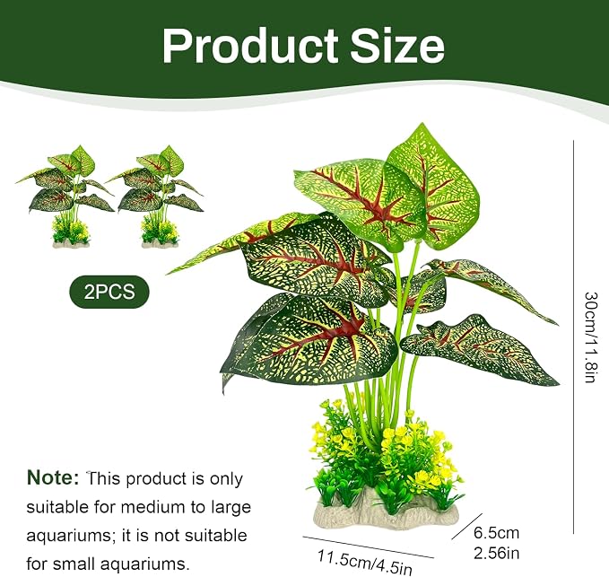 Silk Aquarium Plants 2-Pack 11.8in Tall for Medium to Large Tanks | Soft non-toxic silk, fish-safe, weighted base, bendable stems, ideal for 20+ gal tanks