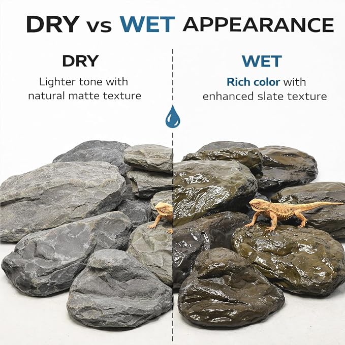 Fish Tank Rocks 10lb Natural Stream Stone 7-8pcs Aquarium Aquascape Stones, Flat Basking Rock, Reptile Slate Rocks & Turtle Tank Decor(2-7 Inches)