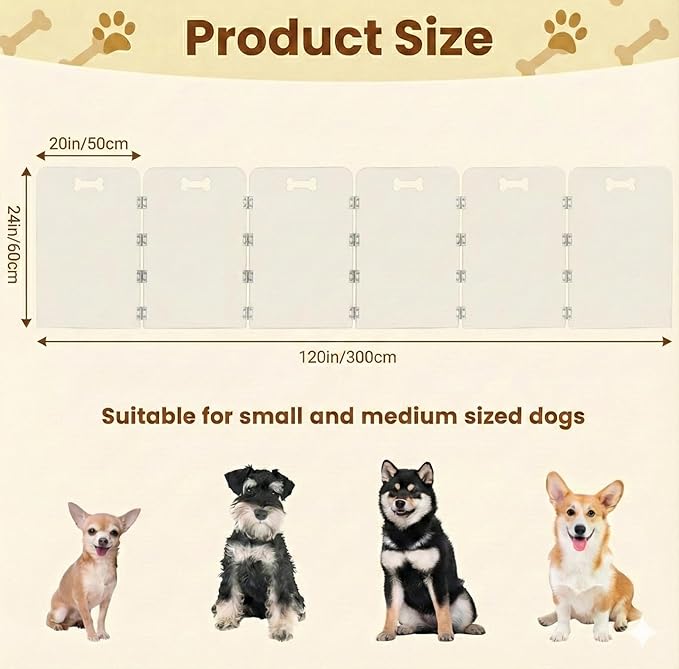 Acrylic Dog Playpen for House, Pre-Assembled Foldable Clear Gate Indoor with Handles, Free-Standing Pet Fence for Doorways for Small Dogs Puppy Cat Rabbit (6-Panel)