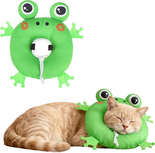 BEAUTYZOO Cat Cone Collar Soft, Cat Donut Recovery Collar after Surgery to Stop Licking, Kitten E Collars Neck Pillow Cone for Cats, Adjustable Elizabeth Pet Collars for Puppy Small Dogs, Green Frog S