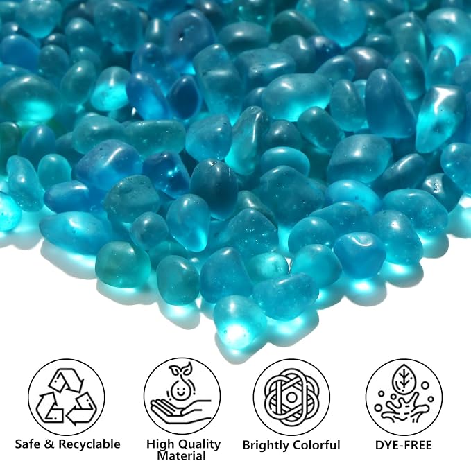 QYGL Sea Glass Stones - 0.9LB Turquoise Frosted Glass Pebbles Gemstones | Perfect for Aquarium Rocks, Fish Tank Gravel, Vase Fillers, DIY Crafts, and Home Decor