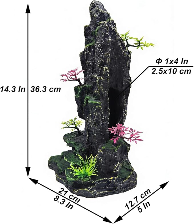Large Aquarium Decoration - Resin Rockery Landscape Castle Decoration Fighting Fish Hiding Cave Fish Tank Ornaments Accessories - Height 14.3 inches (Purple)