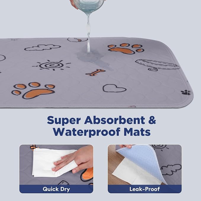 Washable Waterproof Pee Pads for Dogs - 2-Pack Small 18x24 Super Absorbent Reusable Training Pads, Non-Slip & Ideal for Puppies & Dog Playpen, Crate & Potty