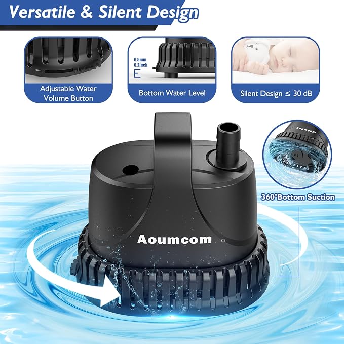 800GPH Submersible Water Pump, 40W Water Fountain Pump, Aquarium Pump, 3000L/H Water Pump with 7ft Power Cord for Garden Fountain, Water Table, Waterfall, Fish Tank, Pond, Hydroponics