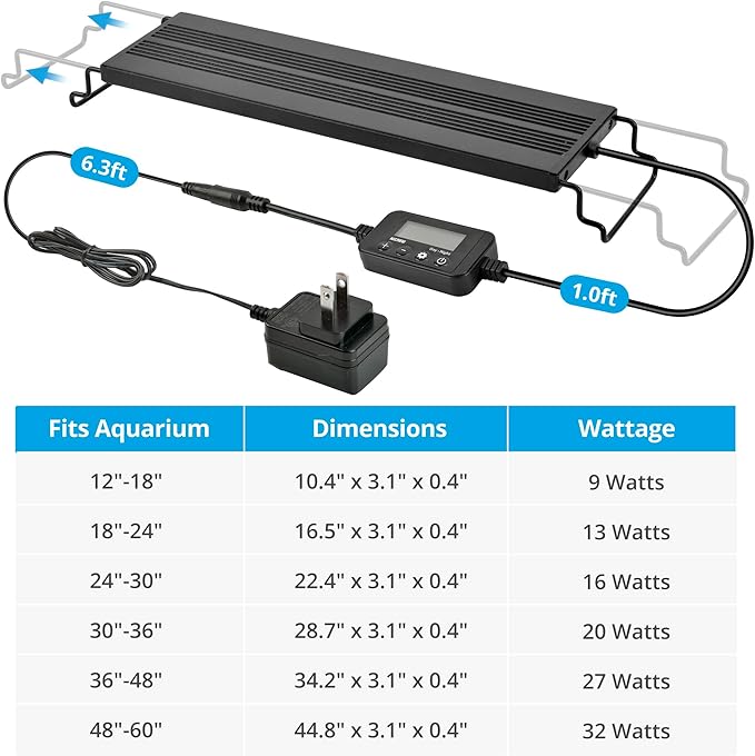 NICREW C10 Plants LED Aquarium Light, 24-30 in, 16 Watts, Full Spectrum Fish Tank Light with Timer, Day and Night Cycle, Brightness Adjustable