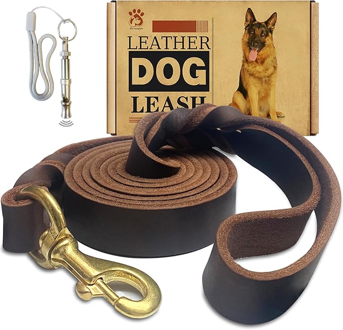 Leather Dog Leash 6ft x 1 inch,Strong Heavy Duty Genuine Leather Braided Dog Training Leash, Soft and Comfortable for Large Dogs, Medium Small Dogs (Brown, 6FT*1in)