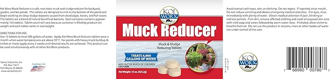 KoiWorx Muck Reducer, 145 Tablets Treats up to 6,000 Gallons of Water, Beneficial Bacteria Reduces Muck, Sludge and Organic Build up, Formulated for Ponds, Water Features and Safe for Koi