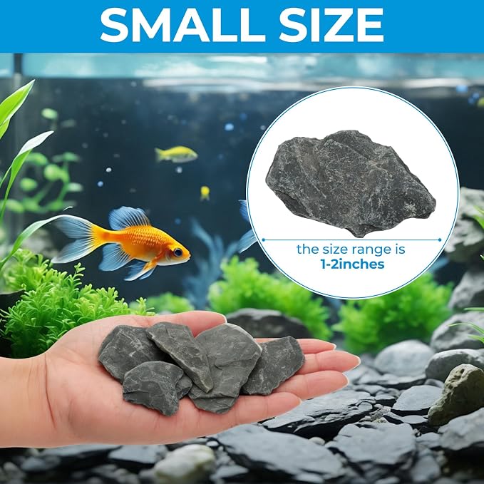 VOKOY 2.5lb Natural Slate Stone, Aquarium Rocks Decoration Aquascaping Stone Landscaping Model for Fish Tank Decor Terrariums Paludariums Reptile Enclosures Gardens, 1-2 inches