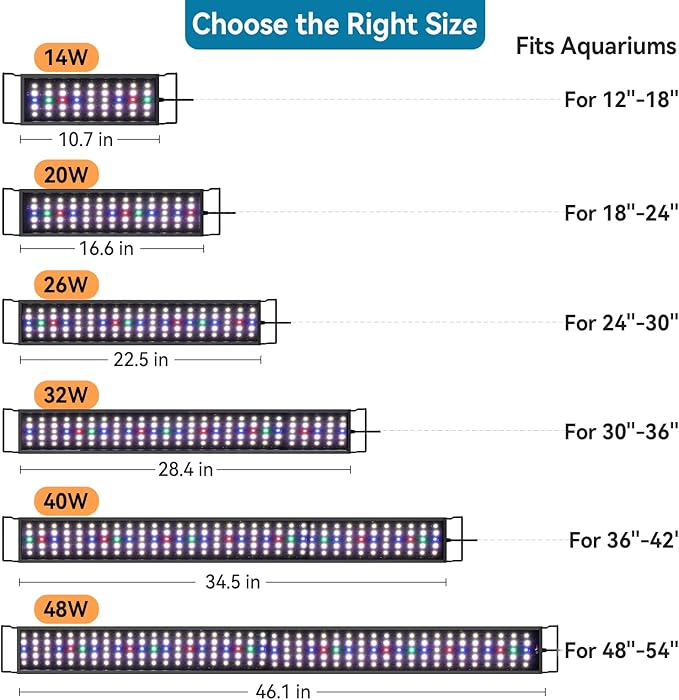 hygger Aquarium LED Light Fish Tank Full Spectrum Lighting with 24/7 Day-Night Cycle Mode & Auto On/Off Timer, 7 Colors Options, Dimmable, Extendable Bracket for 24~30in Freshwater Tank