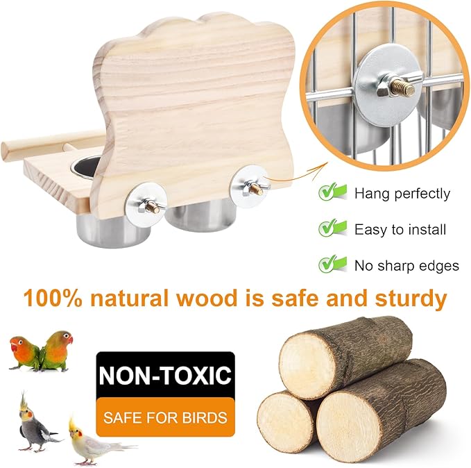 Natural Wood Bird Perch, Parrot Cage Accessories, Suitable for Parakeets, Cockatiels, Lovebirds, Tool-Free Adjustable Bird Cage Supplies & Bird Toys