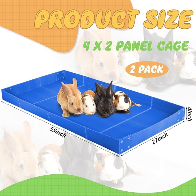 Wenqik 2 Pcs Guinea Pig Cage Liner Corrugated Plastic Cage Liner Base 2 x 4 Panel Size for Small Animals Hedgehogs Rabbits Tray, 55 x 27 Inch (Blue)