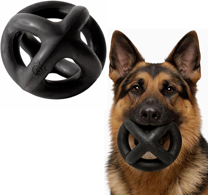 Monster K9 Ultra Durable Dog Ball - Lifetime Guaranteed - Tough, Heavy Duty Dog Toy for Aggressive Chewers - Safe Non-Toxic Natural Rubber - Chew, Tug & Fetch - Med/Large Breed, 5.5”